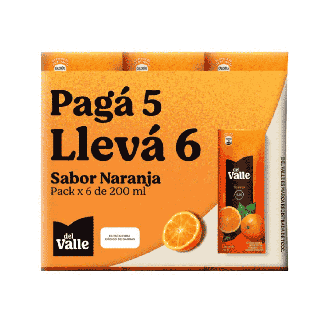 Jugo Frugos del Valle Naranja de 200 ml Pack x 6 Uni.