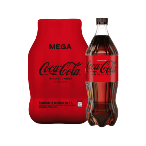 Gaseosa Coca Cola Sin Azucares de 1.000 ml Pack x 4 Uni.