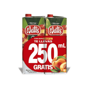 Jugo Watts Tetra de Durazno x 2 de 1.500 ml.