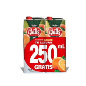 Jugo Watts Tetra de Naranja x 2 de 1.500 ml.
